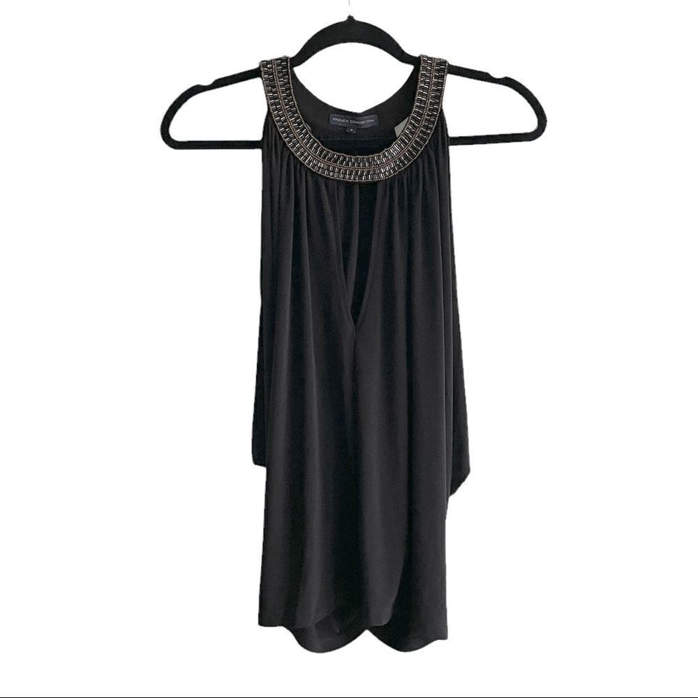 FRENCH CONNECTION Sleeveless Halter Tank Top Beaded Black S